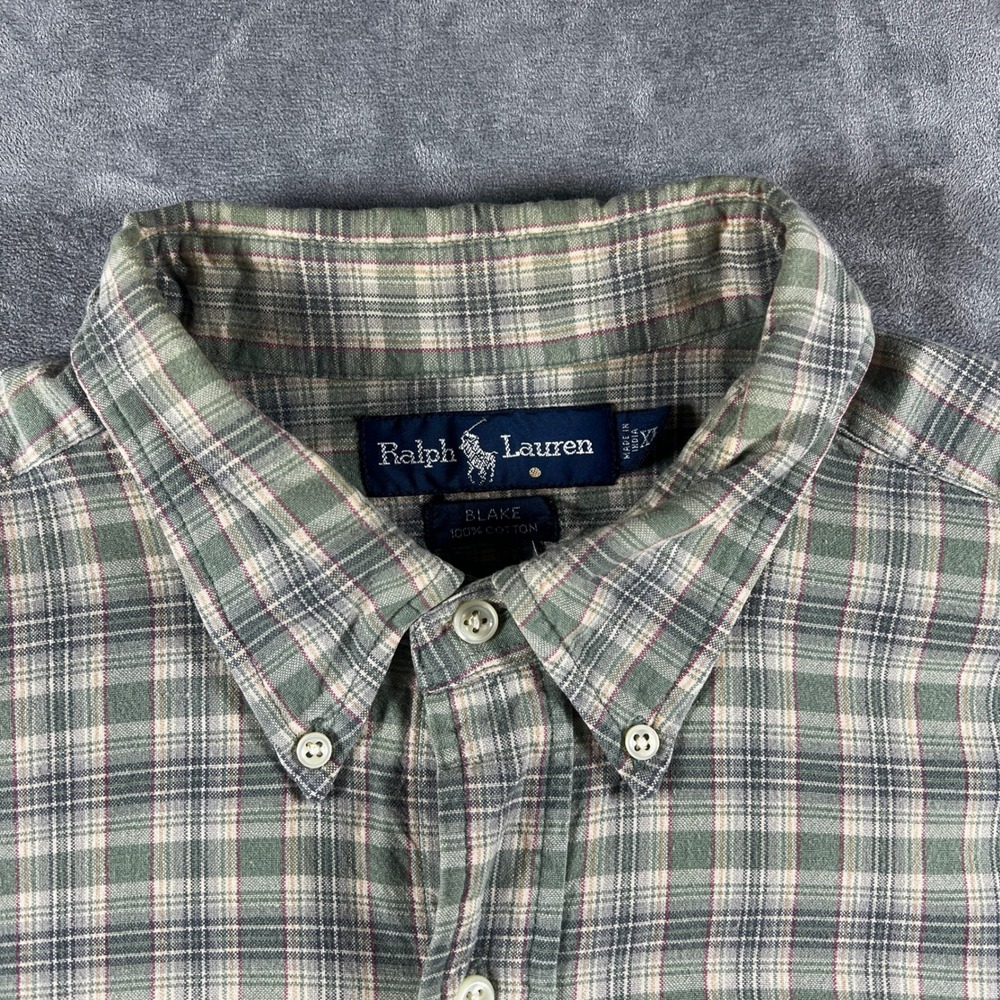 VTG Polo Ralph Lauren Blake Shirt Mens XL Green Plaid Button Down Long Sleeve - Picture 4 of 13